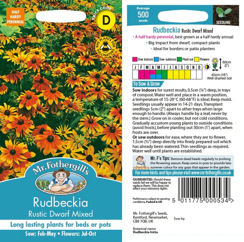 Rudbeckia Rustic Dwarf Mixed - Mr. Fothergill's Seeds - Image 2