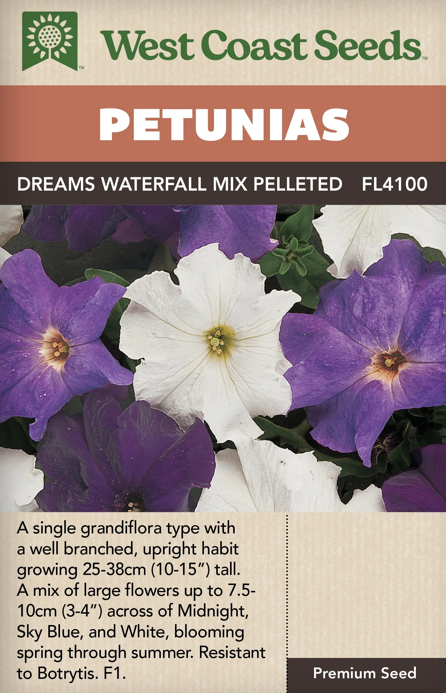 Petunias Dreams Waterfall Mix Pelleted - West Coast Seeds