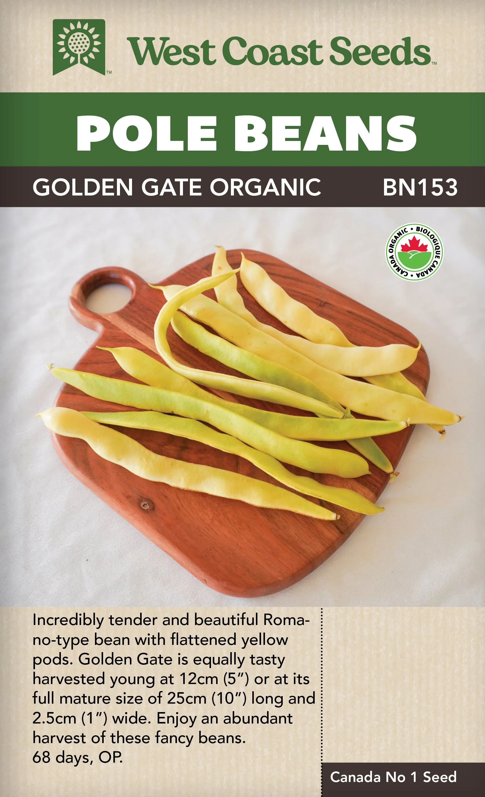 Organic Beans Golden Gate Pole - West Coast Seeds
